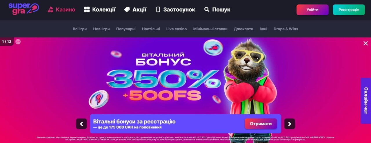 Онлайн казино «Супер Гра» (Super Gra), Україна, 2025
